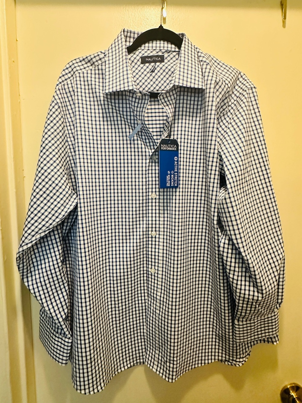 Nautica Men's Navy and White Check Button-Up Dress Shirt